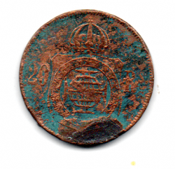 1869 - 20 Réis - Com Ponto - Moeda Brasil Império - C/ Danos