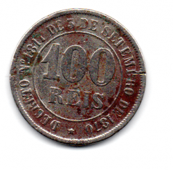 1871 - 100 Réis - Moeda Brasil Império - Furo tapado