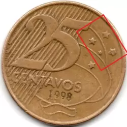 1998 - 25 Centavos - ERRO: Duplicação + Efeito de Cunhagem - Moeda Brasil