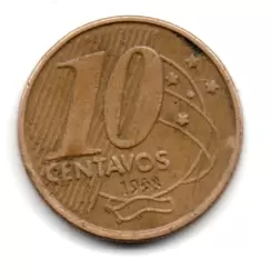 1998 - 10 Centavos - ERRO: Duplicação + Efeito de Cunhagem - Moeda Brasil