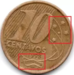 1998 - 10 Centavos - ERRO: Duplicação + Efeito de Cunhagem - Moeda Brasil